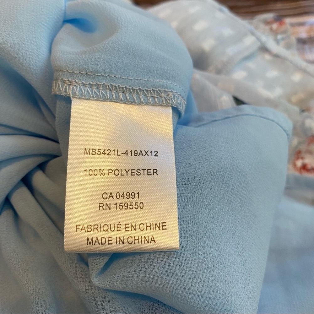 Maison d’Amelie Floral Smocked Swiss Dot High Neck Puff Sleeve Blouse Blue Sz XS - Picture 7 of 9